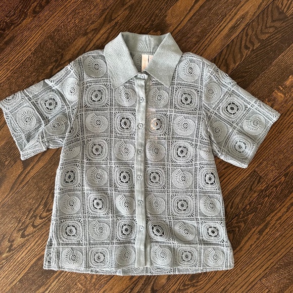 NWT SIMKHAI Jonathan Simkhai "Parson" Crochet Coverup Shirt XS - Picture 2 of 5